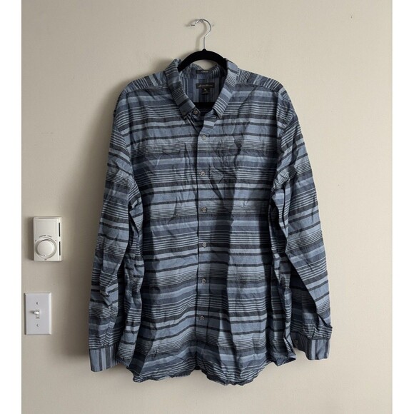 Eddie‎ Bauer Mens 2XL XXL Long Sleeve Button Up Shrit Cotton Blue Striped Casual - Picture 1 of 4